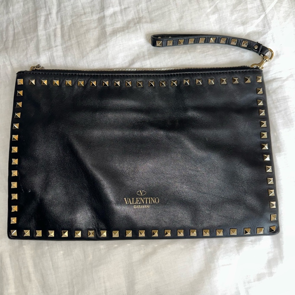 Valentino Black Leather Studded Clutch